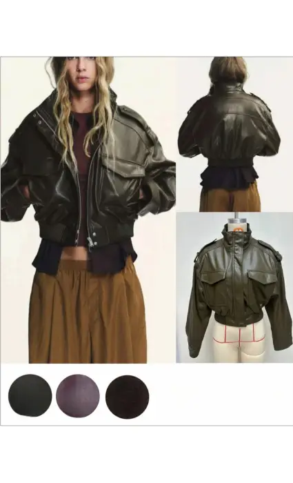 Бомбер кожаный укороченный женский (р-р S M L)