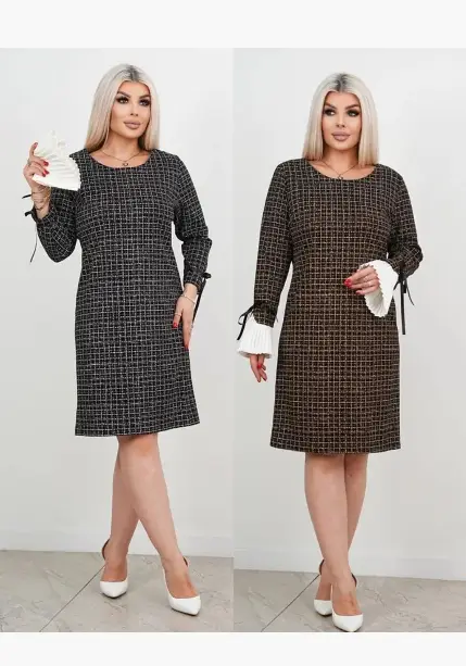 Платье в клетку со съёмными манжетами женское (р-р 50-56)