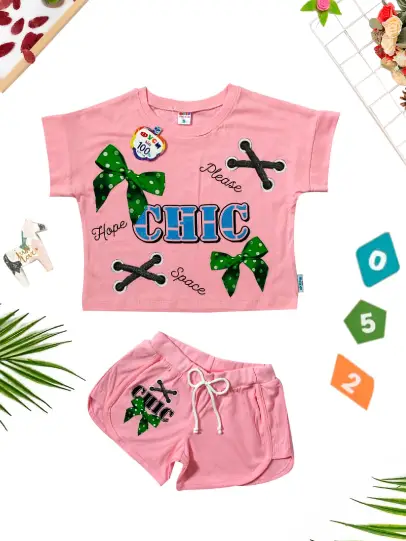 Комплект для девочки с шортами и футболкой с коротким рукавом (р-р 9-12)