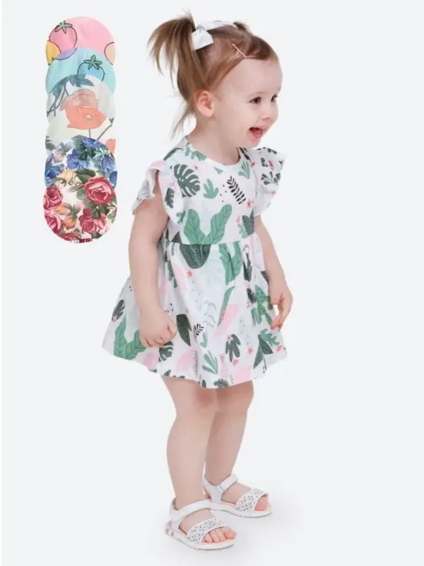 Платье для девочки с коротким рукавом. Цветочный принт (3-8 лет)