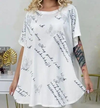 Женская трикотажная футболка большого размера оверсайз (р-р единый)