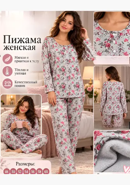 Пижама с начёсом женская (р-р 48-60)