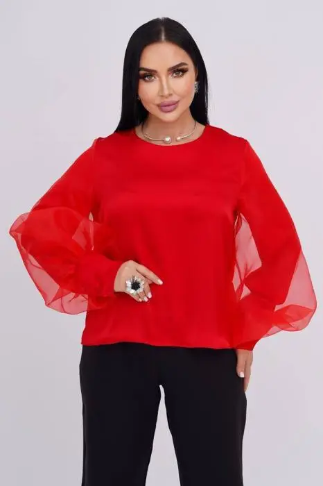 Шёлковая блузка женская с пышными рукавами р-р 42-48