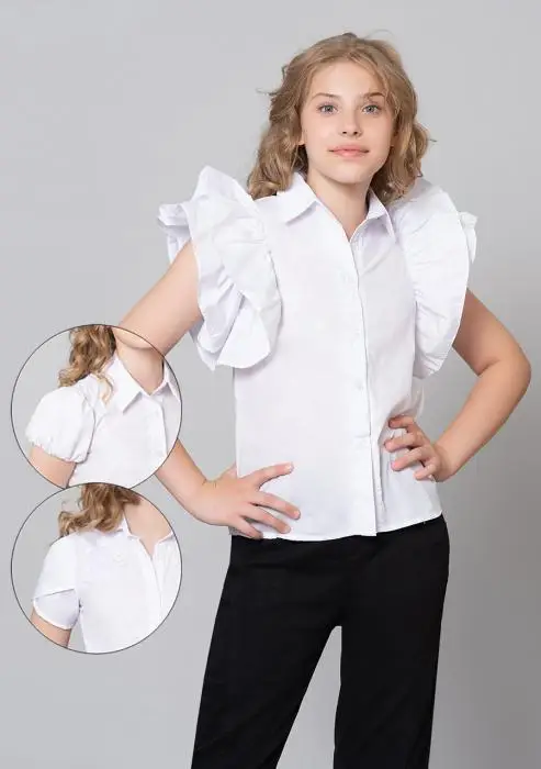 Блузка школьная с коротким рукавом для девочки "Волан" (8-14 лет)