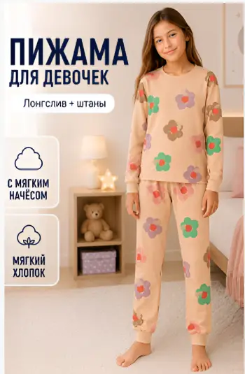 Пижама для девочки с начесом (р-р 9-12 лет)