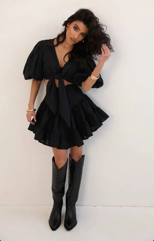 Двойка комплект с пышной юбкой, лен ( р-р 42-44)