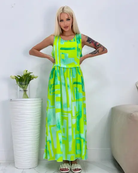 Летнее платье с коротким рукавом женское в пол ( р-р 52-58)