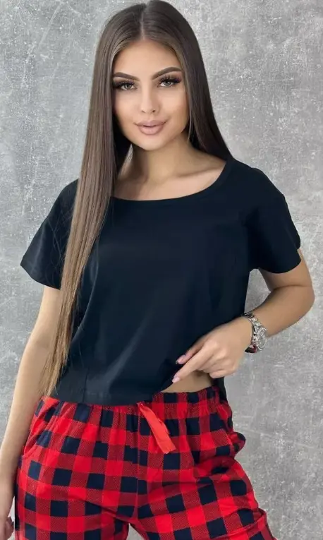 Женская пижама со штанами и футболкой оверсайз укороченная (р-р 44-54)