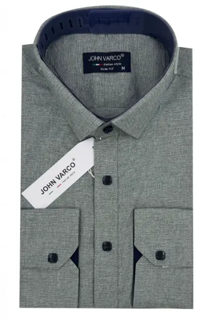 Мужска рубашка лен стрейч кнопка (M-4XL)