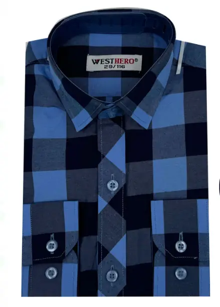 Рубашка детская длинный рукав в клетку, хлопок (р-р 29-36)