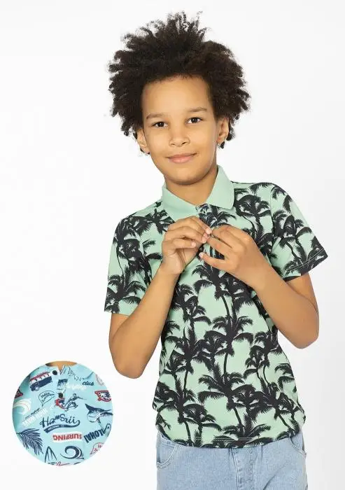 Футболка "Поло" для мальчика с отложным воротником, на пуговицах. Принт (1-4 лет)