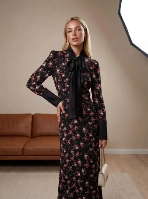 Платье макси женское с бантом цветочный принт (р-р 42-44)