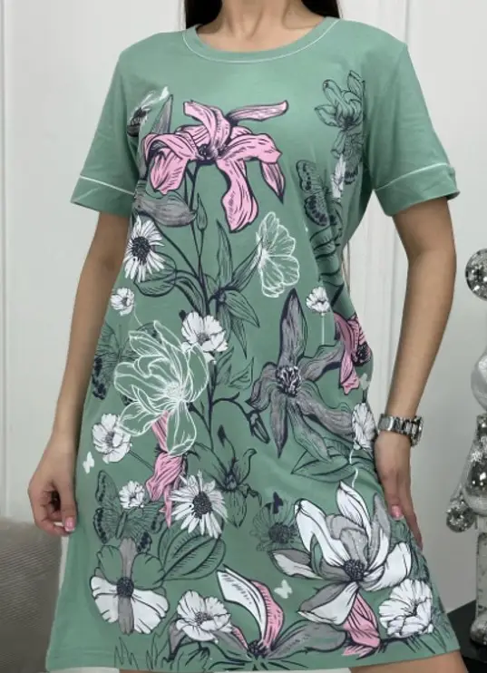 Туника женская хлопковая с рисунком ( р-р 50-60)
