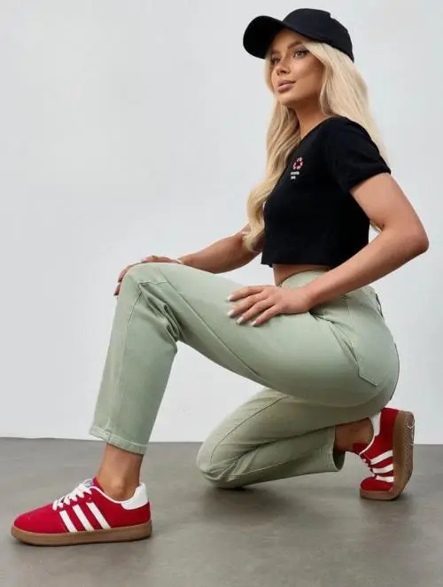 Джинсы мом с высокой посадкой укороченные (р-р 25-30)