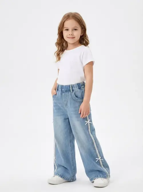 Джинсы с бантиками для девочки, на резинке (р-р 90-140)