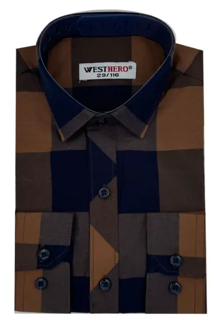 Рубашка детская длинный рукав в клетку, хлопок (р-р 29-36)