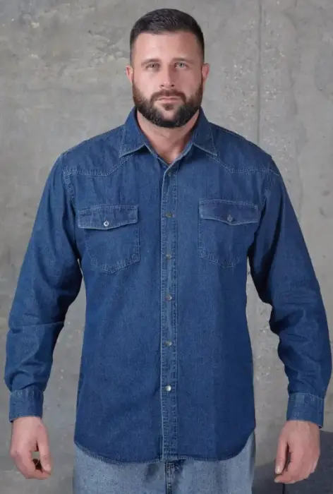 Рубашка мужская джинсовая с длинным рукавом (M-4XL)