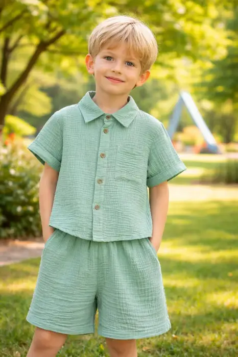 Костюм с шортами муслиновый для мальчика (р-р 28-36)