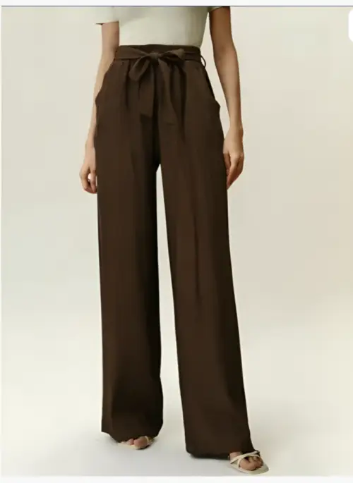 Брюки летние палаццо на резинке с завязками (р-р 46-52)