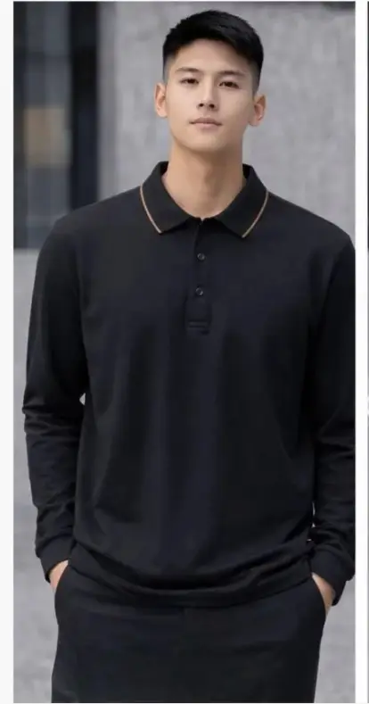 Футболка поло с длинным рукавом, на пуговицах, мужская (р-р L-4XL)