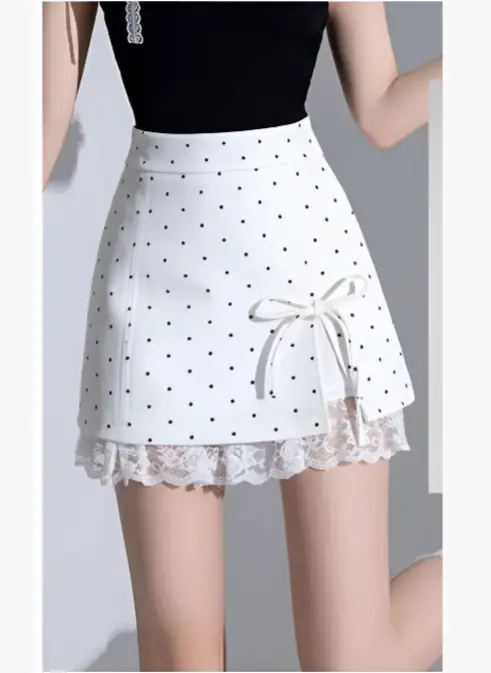 Юбка в горошек с кружевом женская (р-р 36-44)