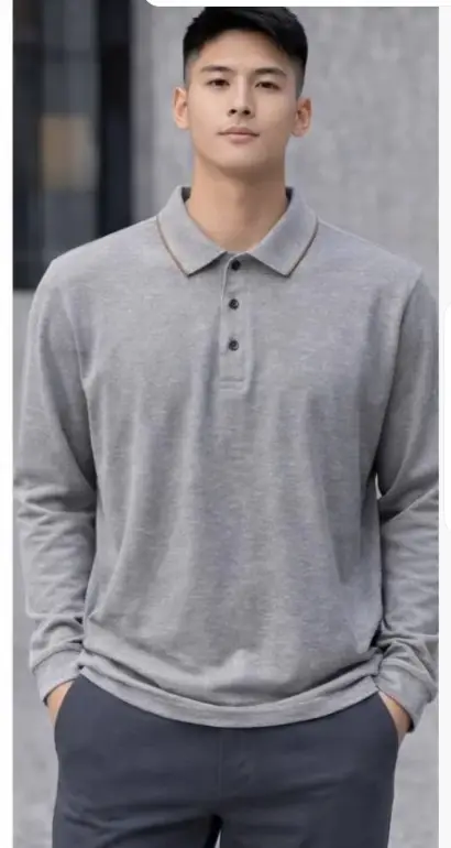 Футболка поло с длинным рукавом, на пуговицах, мужская (р-р L-4XL)