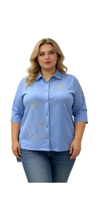 Рубашка трикотажная с принтом на завязках женская (р-р 2XL-5XL)