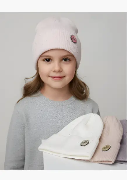 Шапка детская в рубчик для девочки (р-р 4-6 лет)