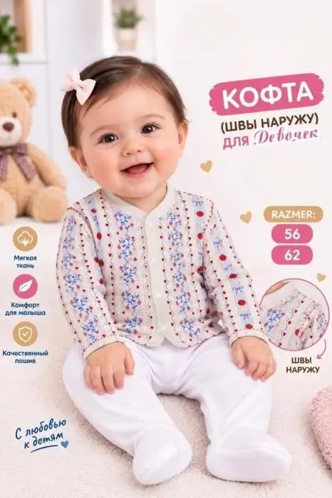 Кофта на кнопках для новорожденного (р-р 56-62)