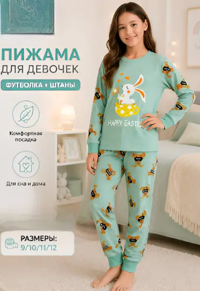 Пижама лонгслив и брюки для девочки (р-р 9-12 лет)