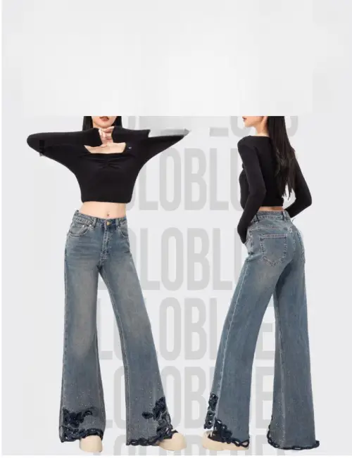 Джинсы клёш со стразами и вышивкой женские (р-р 25-30)