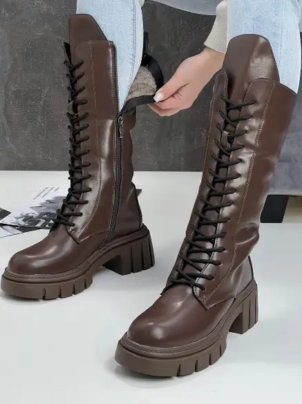 Женские сапоги высокие зимние на шнуровке (р-р 36-41)