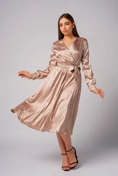 Платье женское атласное миди с длинным рукавом ( р-р S-2XL)