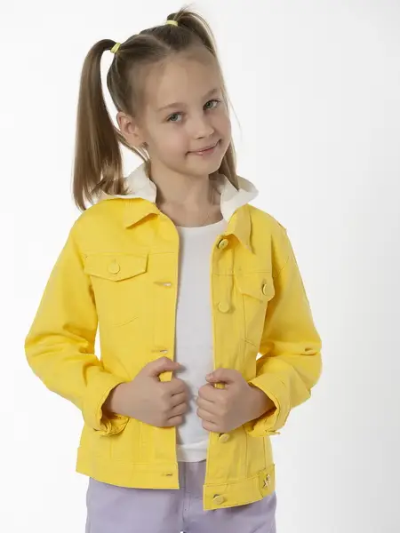 Джинсовая куртка для девочек. С манжетами и съемным капюшоном (8-14 лет)