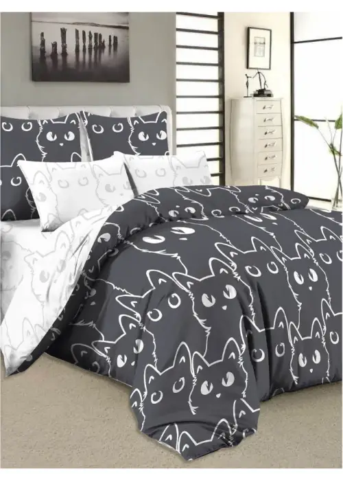 Постельное бельё из тенселя, принт Коты (Евро)