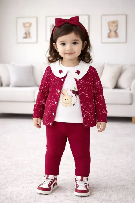 Костюм для девочки тройка:  кардиган-футболка-брюки (р-р 1-4 лет)