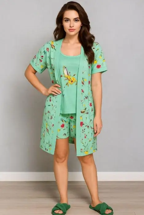 Домашний комплект тройка халат-майка-шорты р-р 48-56