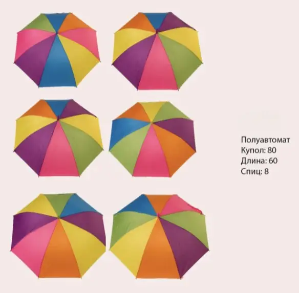 Зонт полуавтомат , однотонные цветные ( 8 спиц)