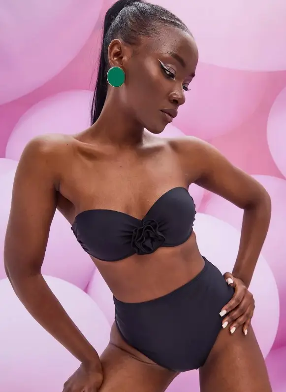 Купальник с высокой посадкой раздельный, с цветком ( р-р 38-46)