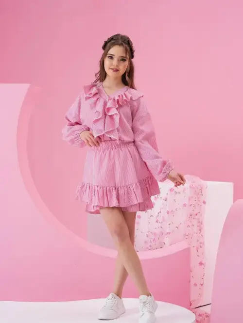 Костюм летний в полоску рубашка+юбка для девочки (р-р 36-44)