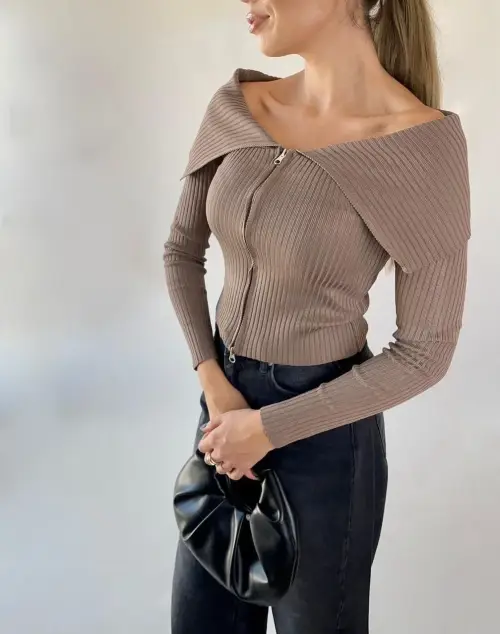 Кардиган на молнии с открытыми плечами (р-р единый 42-46)