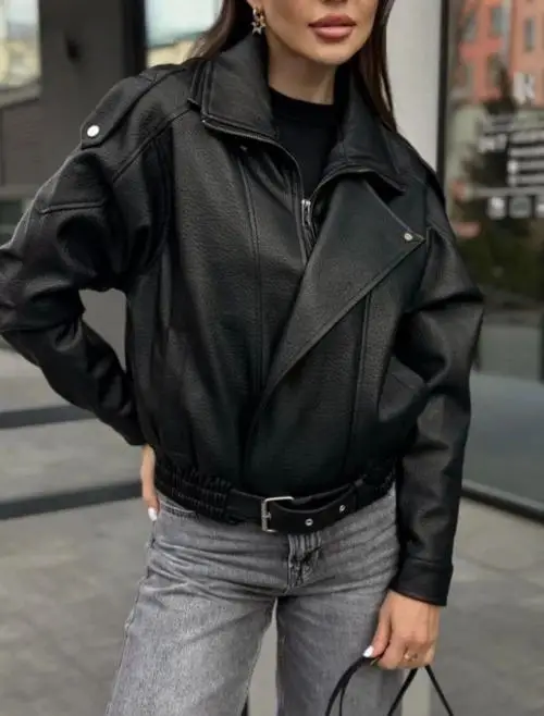 Куртка-бомбер женская кожаная р-р 42-48