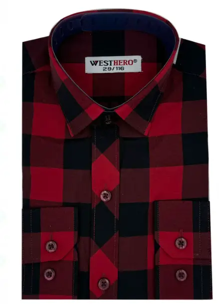 Рубашка детская длинный рукав в клетку, хлопок (р-р 29-36)