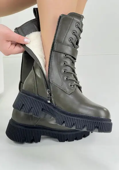 Женские ботинки зимние высокие на шнурках (р-р 36-41)