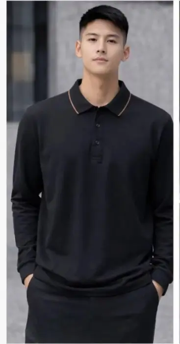 Футболка поло с длинным рукавом, на пуговицах, мужская (р-р L-4XL)