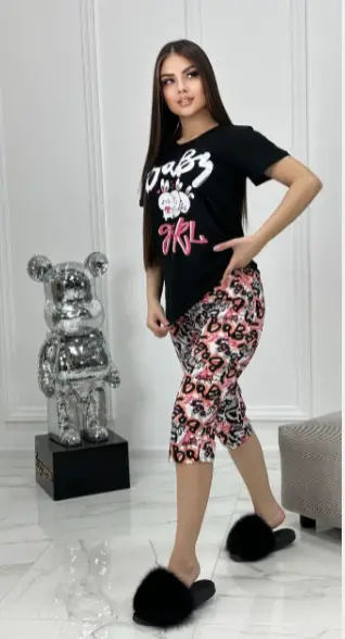 Женская домашняя пижама с бриджами из хлопка трикотажная (р-р 46-58)