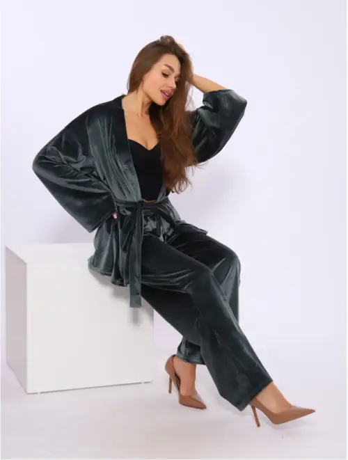 Костюм велюровый кимоно+палаццо р-р 42-52