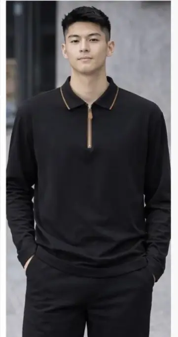 Футболка поло с длинным рукавом на молнии, мужская (р-р L-4XL)