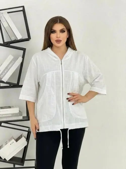 Рубашка льняная на молнии женская (р-р 52-58)