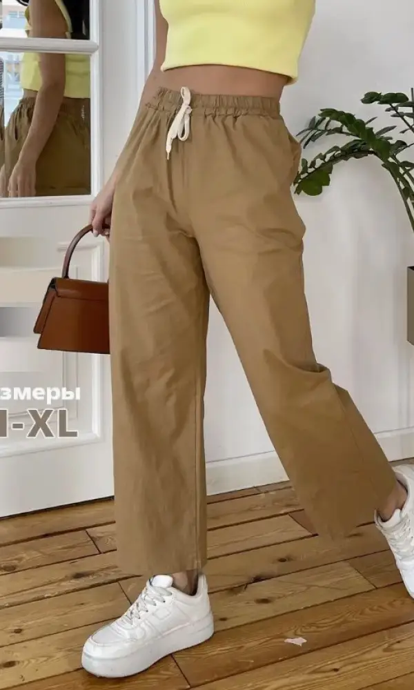 Женские брюки на резинке , хлопок-лен ( р-р 52-54,56-58)